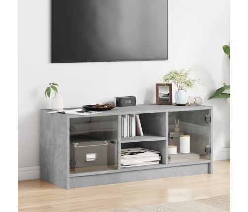 Mueble de TV con puertas de vidrio gris hormigón 102x37x42 cm