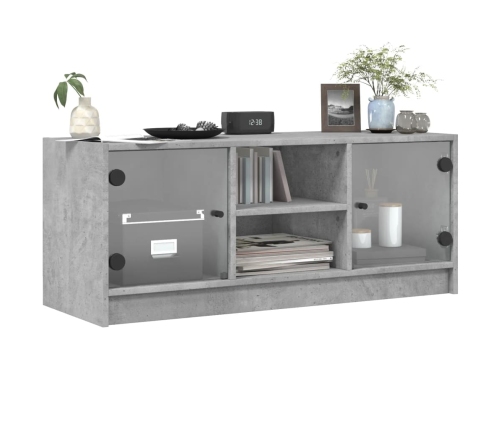 Mueble de TV con puertas de vidrio gris hormigón 102x37x42 cm