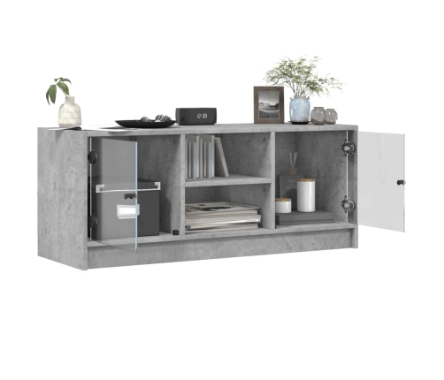 Mueble de TV con puertas de vidrio gris hormigón 102x37x42 cm