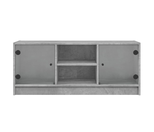 Mueble de TV con puertas de vidrio gris hormigón 102x37x42 cm