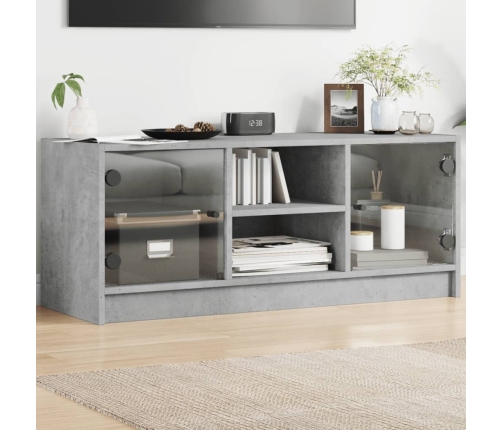 Mueble de TV con puertas de vidrio gris hormigón 102x37x42 cm