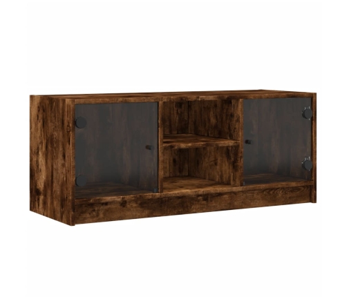 Mueble de TV con puertas de vidrio roble ahumado 102x37x42 cm