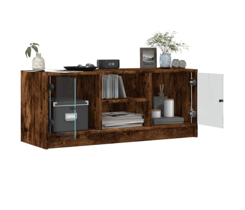 Mueble de TV con puertas de vidrio roble ahumado 102x37x42 cm