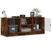 Mueble de TV con puertas de vidrio roble ahumado 102x37x42 cm