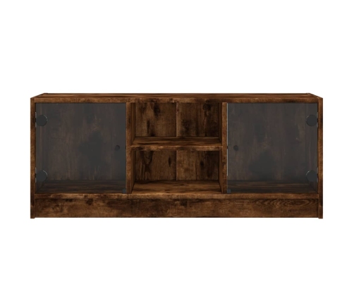 Mueble de TV con puertas de vidrio roble ahumado 102x37x42 cm