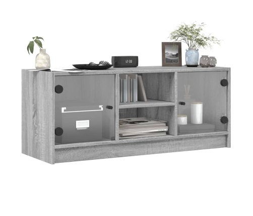 Mueble de TV con puertas de vidrio gris Sonoma 102x37x42 cm