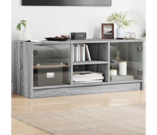 Mueble de TV con puertas de vidrio gris Sonoma 102x37x42 cm