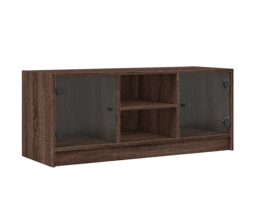 Mueble de TV con puertas de vidrio marrón roble 102x37x42 cm