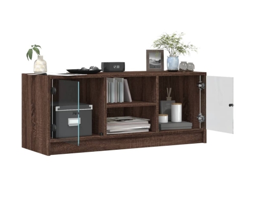 Mueble de TV con puertas de vidrio marrón roble 102x37x42 cm