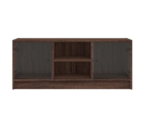 Mueble de TV con puertas de vidrio marrón roble 102x37x42 cm