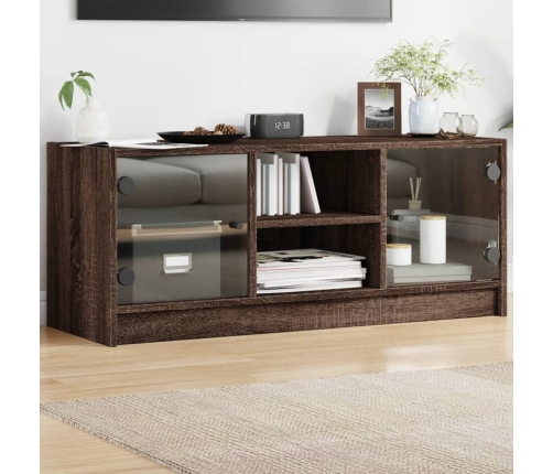 Mueble de TV con puertas de vidrio marrón roble 102x37x42 cm