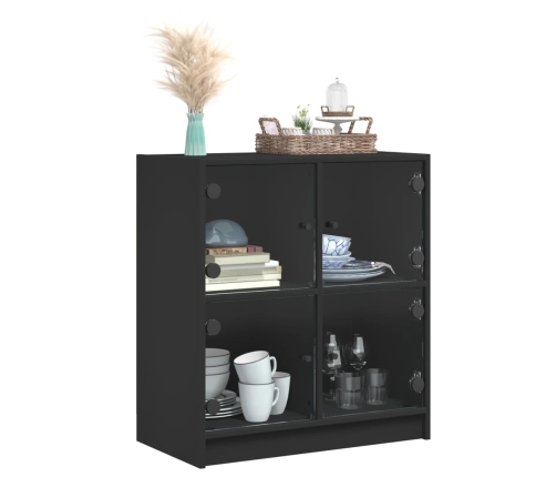 Armario auxiliar con puertas de vidrio negro 68x37x75,5 cm