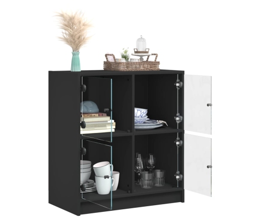 Armario auxiliar con puertas de vidrio negro 68x37x75,5 cm