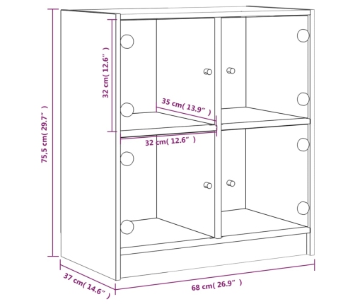 Armario auxiliar con puertas de vidrio negro 68x37x75,5 cm