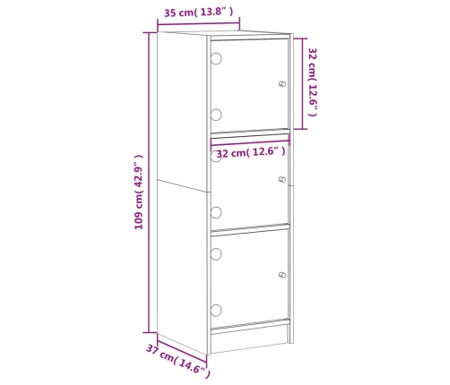 Aparador con puertas de vidrio blanco 35x37x109 cm