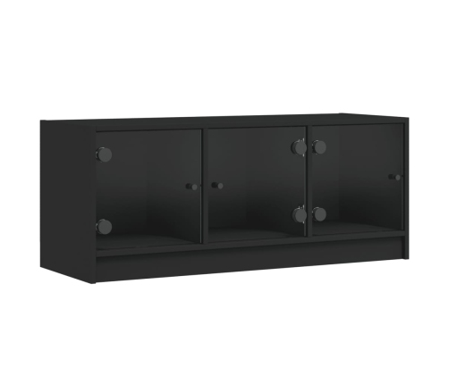 Mueble de TV con puertas de vidrio negro 102x37x42 cm