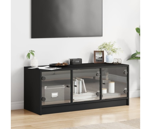 Mueble de TV con puertas de vidrio negro 102x37x42 cm