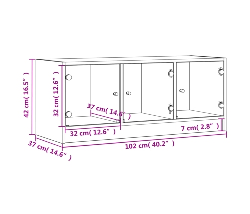 Mueble de TV con puertas de vidrio negro 102x37x42 cm