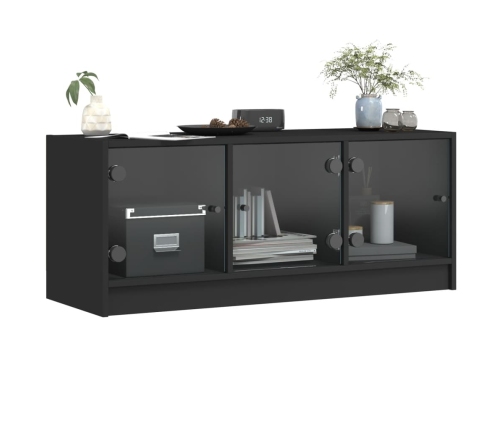 Mueble de TV con puertas de vidrio negro 102x37x42 cm