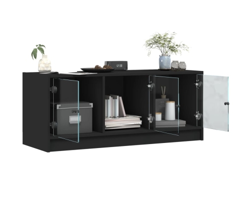 Mueble de TV con puertas de vidrio negro 102x37x42 cm