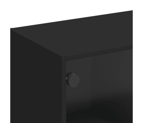 Mueble de TV con puertas de vidrio negro 102x37x42 cm