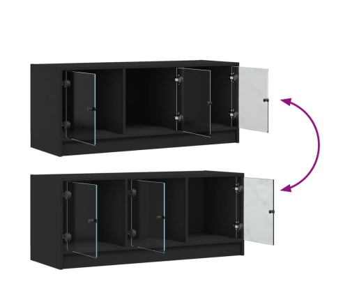 Mueble de TV con puertas de vidrio negro 102x37x42 cm