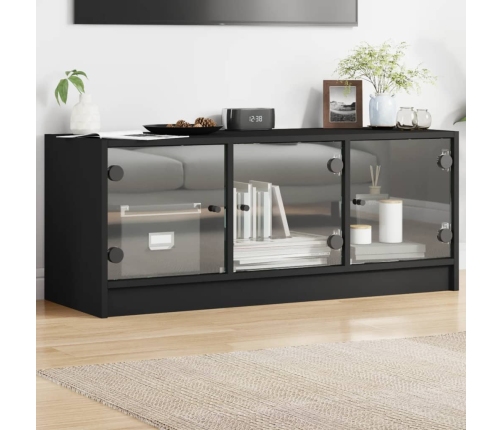 Mueble de TV con puertas de vidrio negro 102x37x42 cm