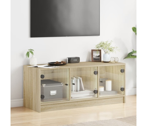 Mueble de TV con puertas de vidrio roble Sonoma 102x37x42 cm