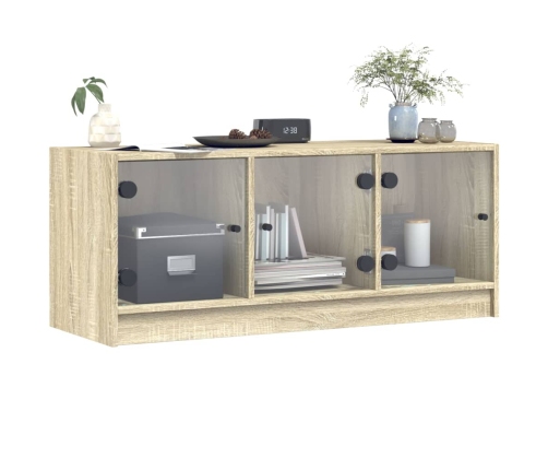 Mueble de TV con puertas de vidrio roble Sonoma 102x37x42 cm