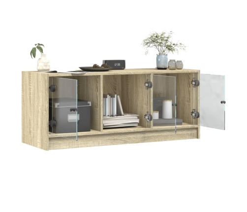 Mueble de TV con puertas de vidrio roble Sonoma 102x37x42 cm