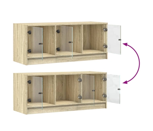 Mueble de TV con puertas de vidrio roble Sonoma 102x37x42 cm