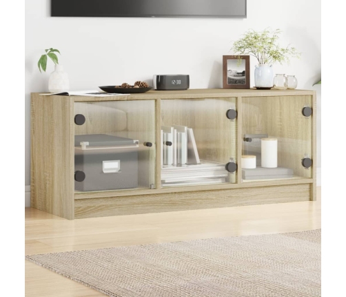 Mueble de TV con puertas de vidrio roble Sonoma 102x37x42 cm