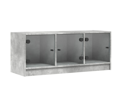 Mueble de TV con puertas de vidrio gris hormigón 102x37x42 cm