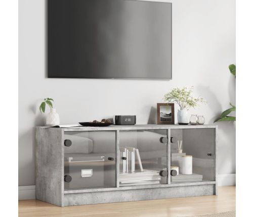 Mueble de TV con puertas de vidrio gris hormigón 102x37x42 cm