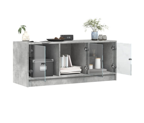 Mueble de TV con puertas de vidrio gris hormigón 102x37x42 cm