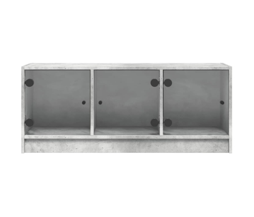 Mueble de TV con puertas de vidrio gris hormigón 102x37x42 cm