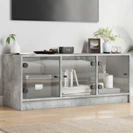 Mueble de TV con puertas de vidrio gris hormigón 102x37x42 cm