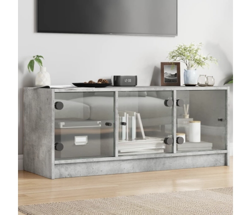 Mueble de TV con puertas de vidrio gris hormigón 102x37x42 cm