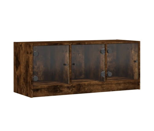 Mueble de TV con puertas de vidrio roble ahumado 102x37x42 cm