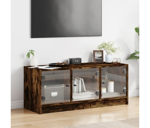 vidaXL Mueble de TV con puertas de vidrio roble ahumado 102x37x42 cm