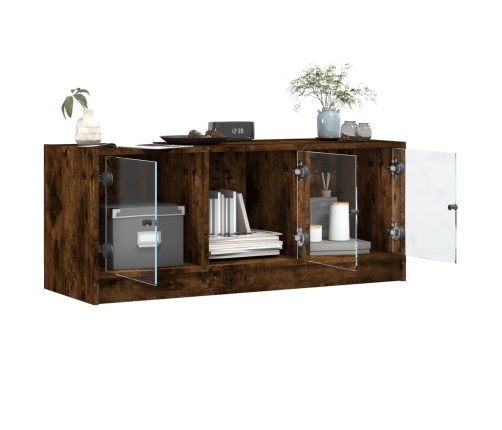 Mueble de TV con puertas de vidrio roble ahumado 102x37x42 cm