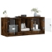 Mueble de TV con puertas de vidrio roble ahumado 102x37x42 cm