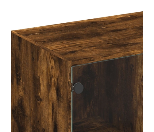 Mueble de TV con puertas de vidrio roble ahumado 102x37x42 cm