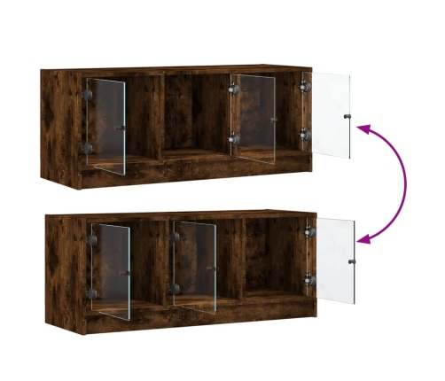 vidaXL Mueble de TV con puertas de vidrio roble ahumado 102x37x42 cm