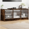 Mueble de TV con puertas de vidrio roble ahumado 102x37x42 cm