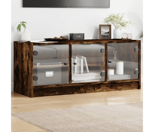 vidaXL Mueble de TV con puertas de vidrio roble ahumado 102x37x42 cm