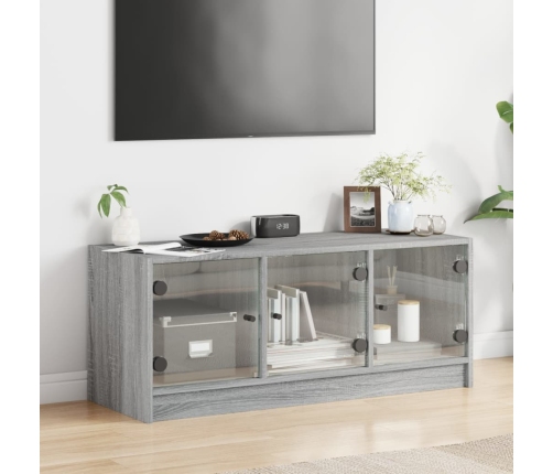 Mueble de TV con puertas de vidrio gris Sonoma 102x37x42 cm