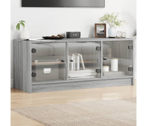 Mueble de TV con puertas de vidrio gris Sonoma 102x37x42 cm