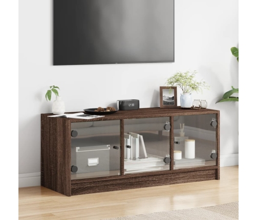 vidaXL Mueble de TV con puertas de vidrio marrón roble 102x37x42 cm