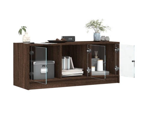 vidaXL Mueble de TV con puertas de vidrio marrón roble 102x37x42 cm